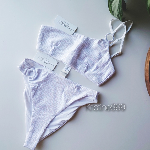 L*Space Indiana Top Jones Bitsy Bottom Gloss Gator White Iridescent Bikini SET - Picture 10 of 16